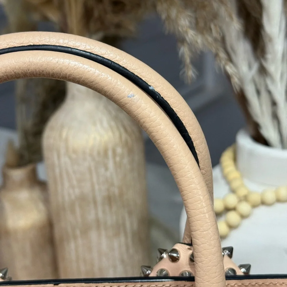 Christian Louboutin Eloise Small Studded Leather Tote Nude Beige Crossbody - Picture 11 of 17